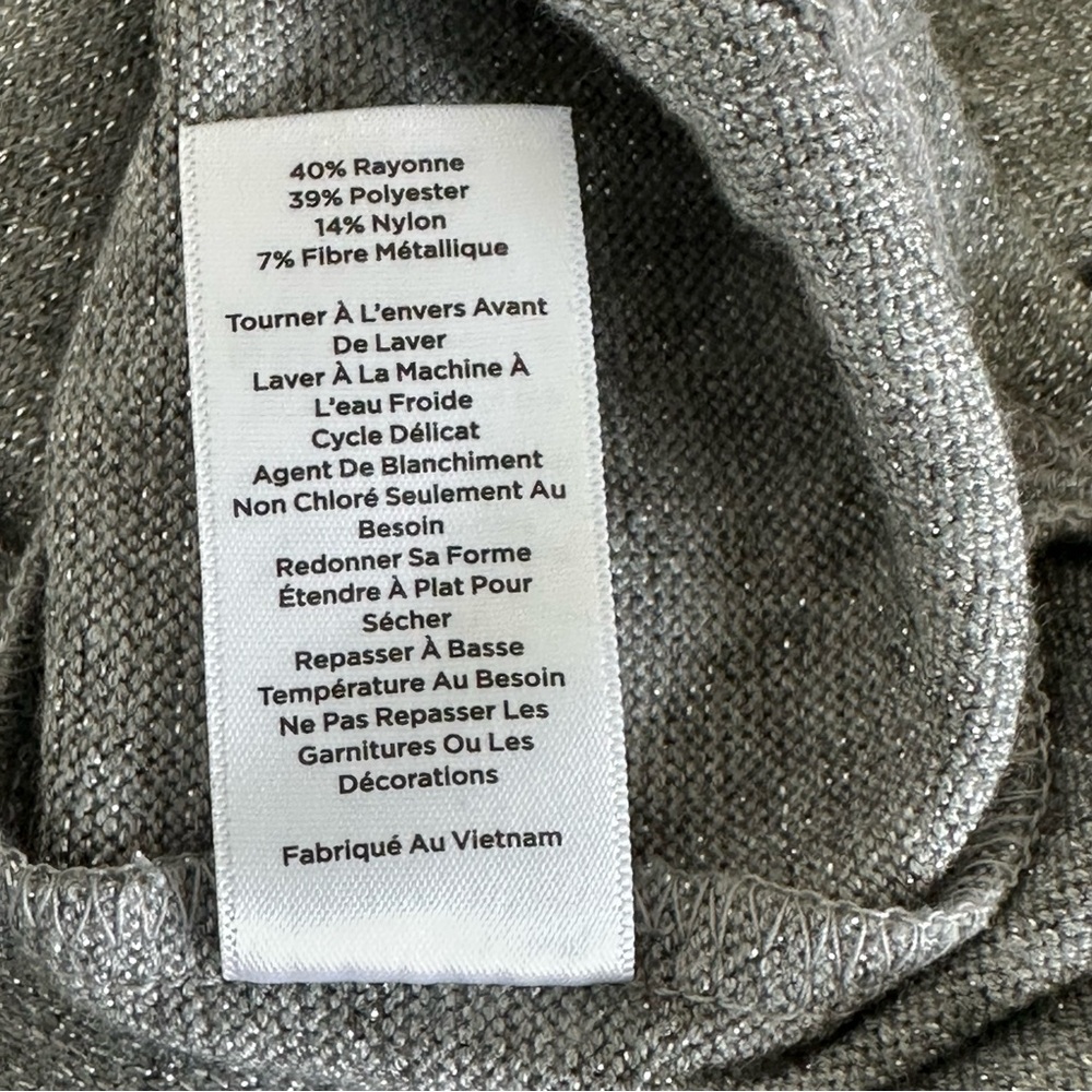 Talbots Gray Metallic Ruffle Neck Sweater L Long Sleeve Velvet Bow Back Holiday - Picture 12 of 12